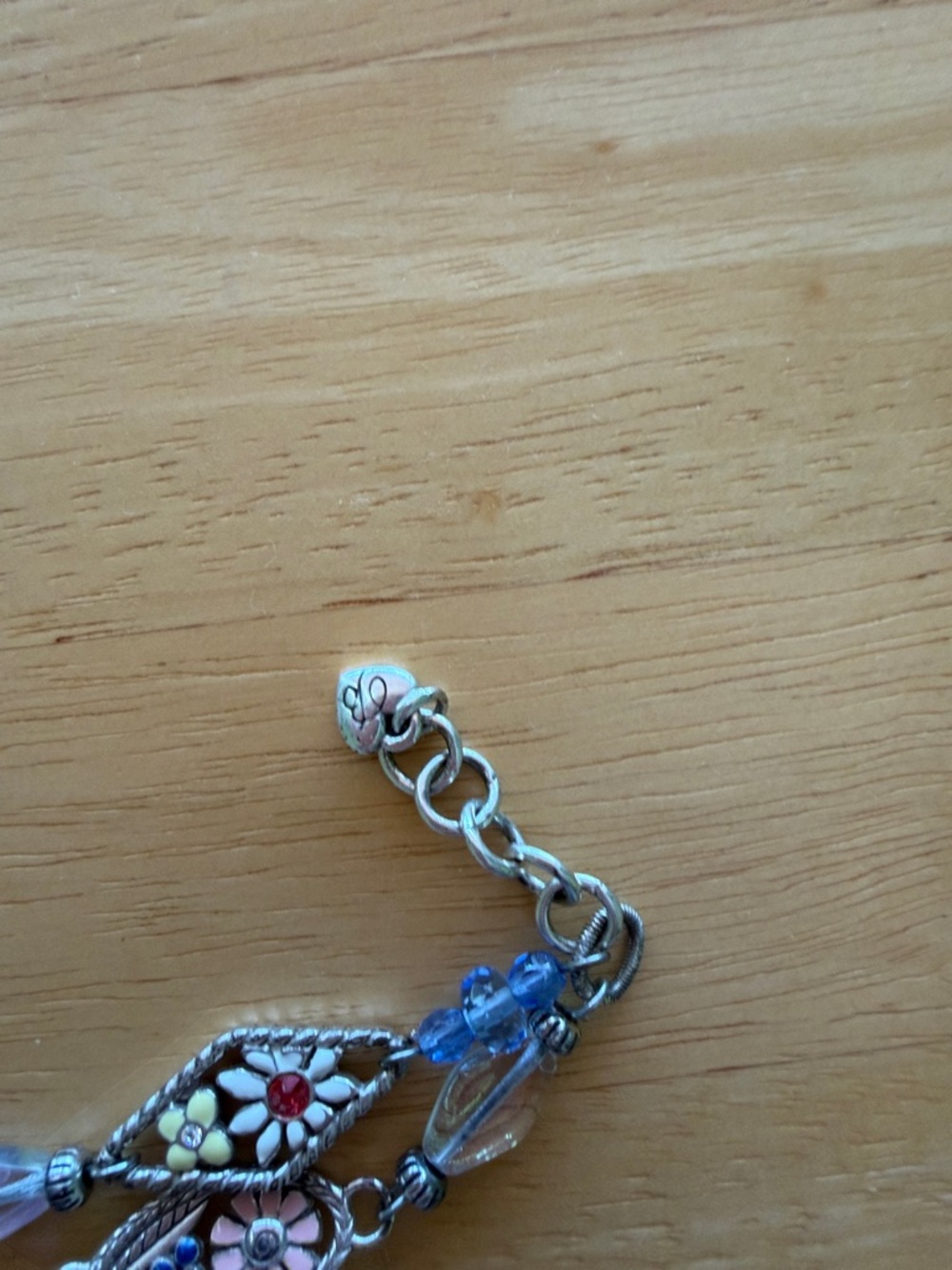 Brighton Silver-Tone Floral Double-Row Bracelet with Green, Blue & Pink Beads - Picture 2 of 3